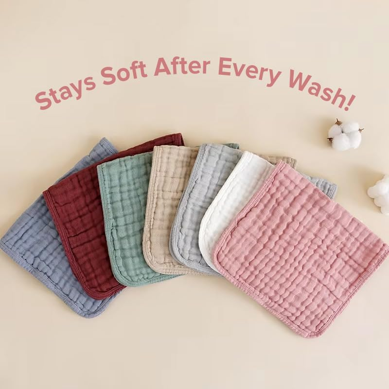 Muslin Burp Cloths 100% Cotton Baby Washcloths Face Cloths Large 20''X10'' Extra Soft and Absorbent Baby Burping Cloth for Boys and Girls | Pack of 6 (Blush) - Blue image number 2