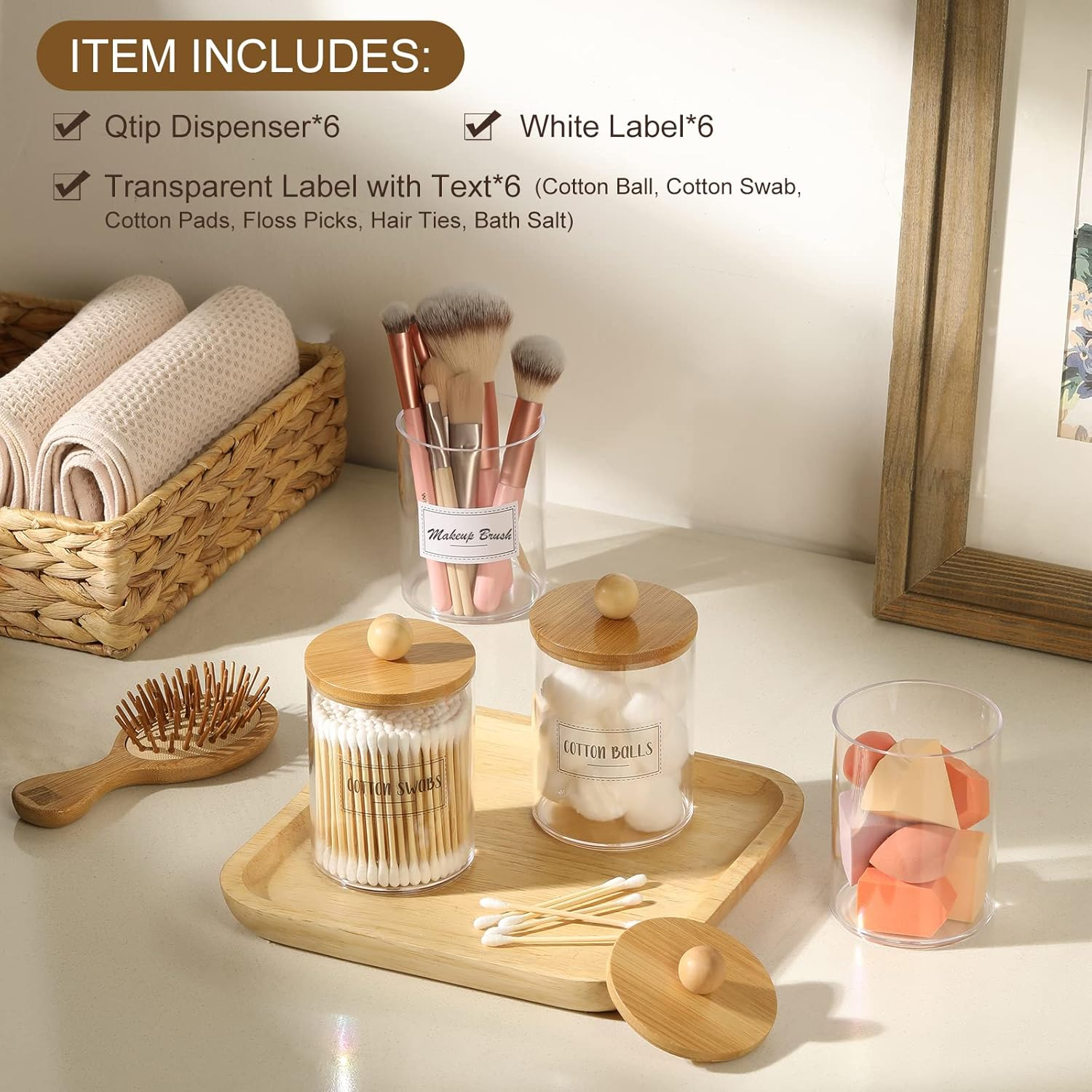 6-Pack Bamboo Qtip Holders - Bathroom Storage for Cotton Balls, Swabs, Pads, Floss image number 4