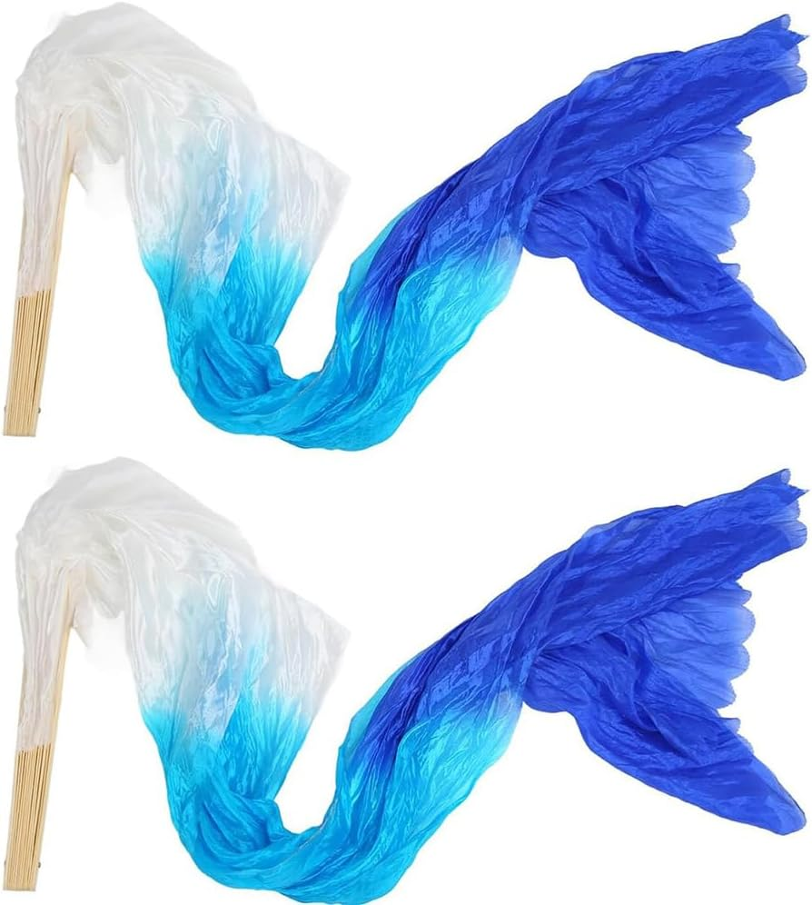 Silk Belly Dance Fan Veil, 1 Pair Long Folding Fans, Bamboo Fan for Belly and National Dance