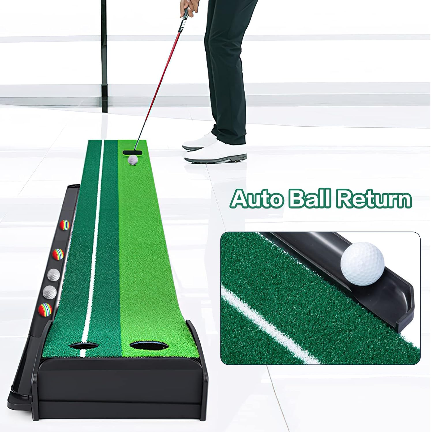 Qutumill Putting Green Golf Putting Mat for Indoor, Putting Matt with Auto Ball Return, Mini Golf Set Golf Accessories for Men, Indoors Golf Matt