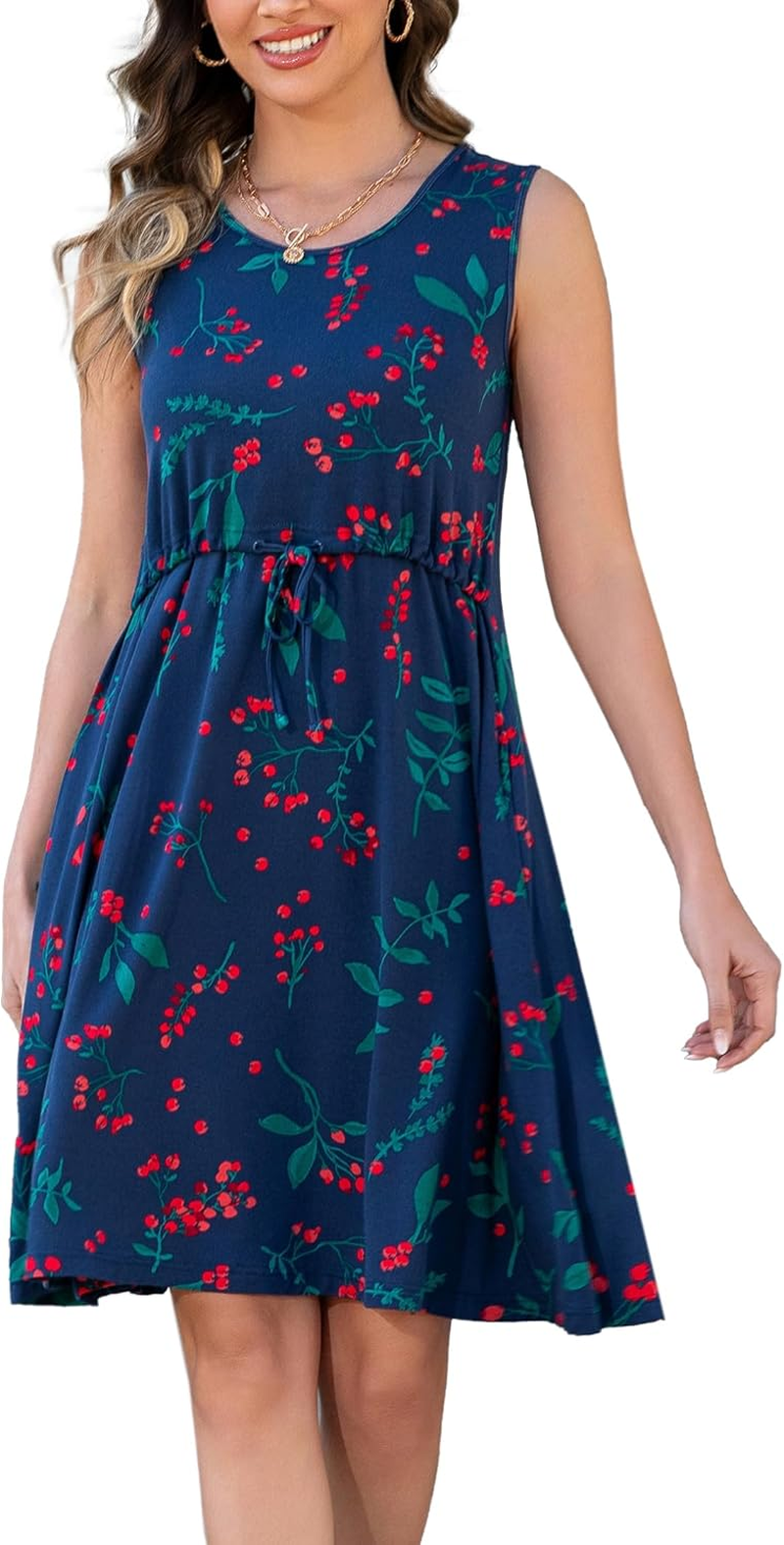 Womens Nursing Dress for Breastfeeding Sleeveless Drawstring Maternity Dress with Pockets