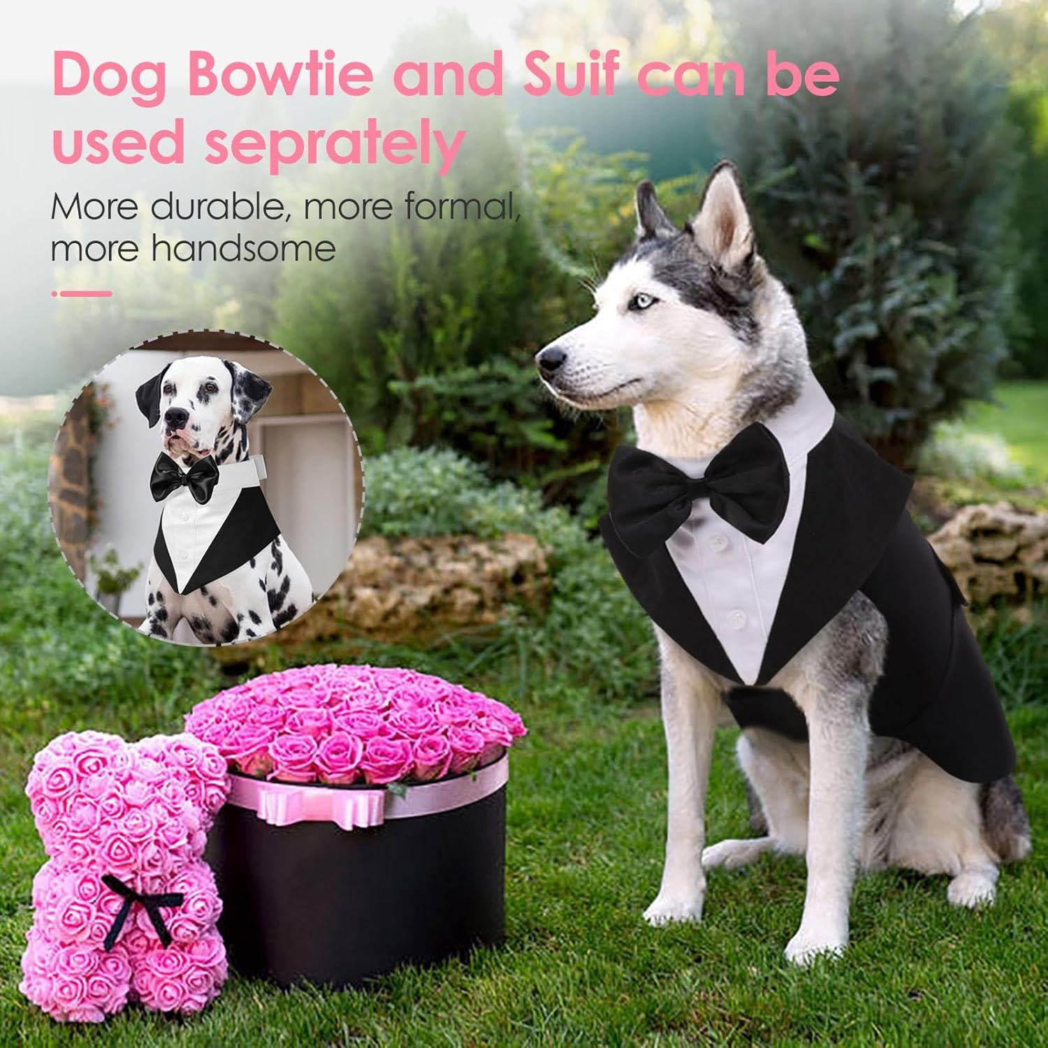 AOFITEE Dog Tuxedo Formal Dog Suit and Bandana Set, Gentle Dogs Wedding Party Suit Bow Tie Shirt, Tuxedo for Medium Dogs Costume Outfit with Detachable Bowtie Collar for Christmas Halloween Dress Up image number 6
