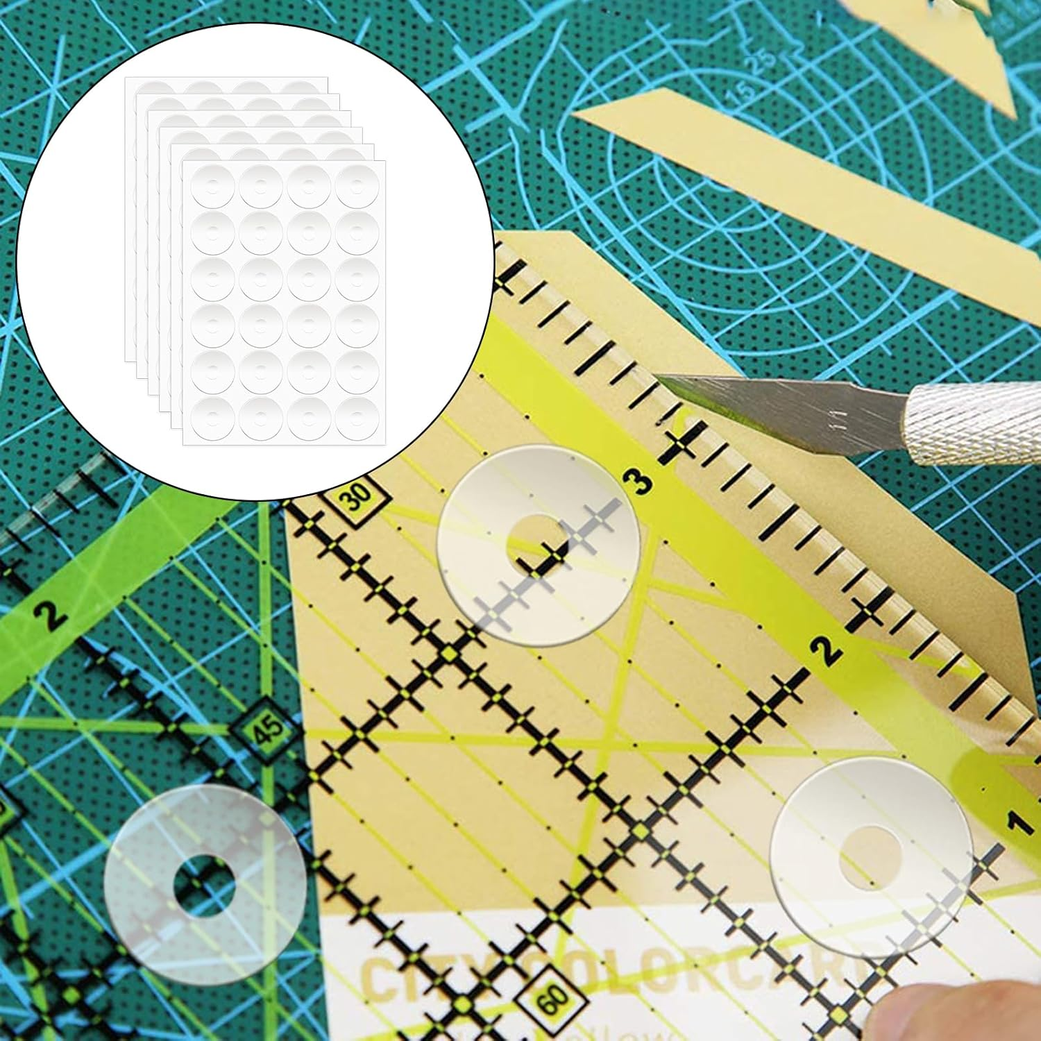 144Pcs Non-Slip Silicone Grips for Quilt Templates, Adhesive Rings for Quilting and Sewing Rulers, Non-Slip Ruler Grip Rings with Adhesive Backing