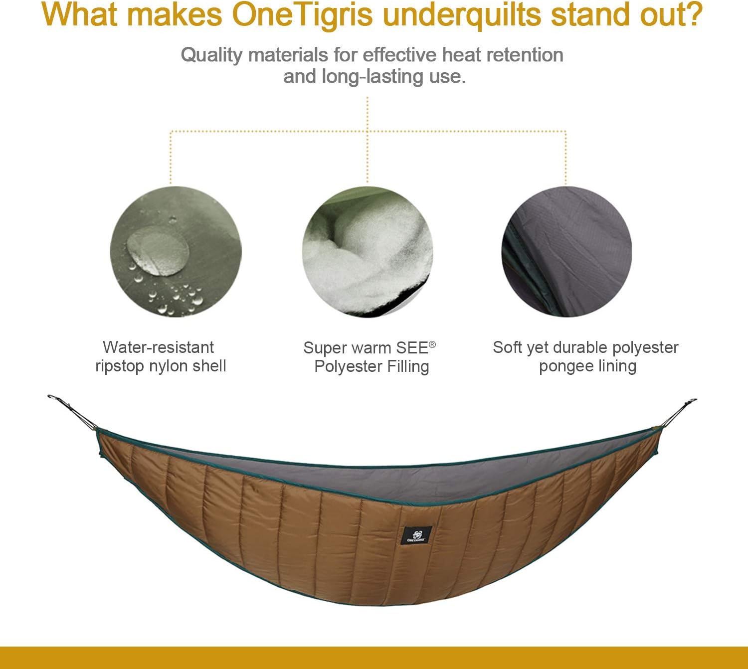 Onetigris Hideout Hammock Underquilt, Full Length Lightweight 4 Season Hammock Quilt for Camping Hiking Backpacking Travel Beach Backyard Patio Portable image number 6