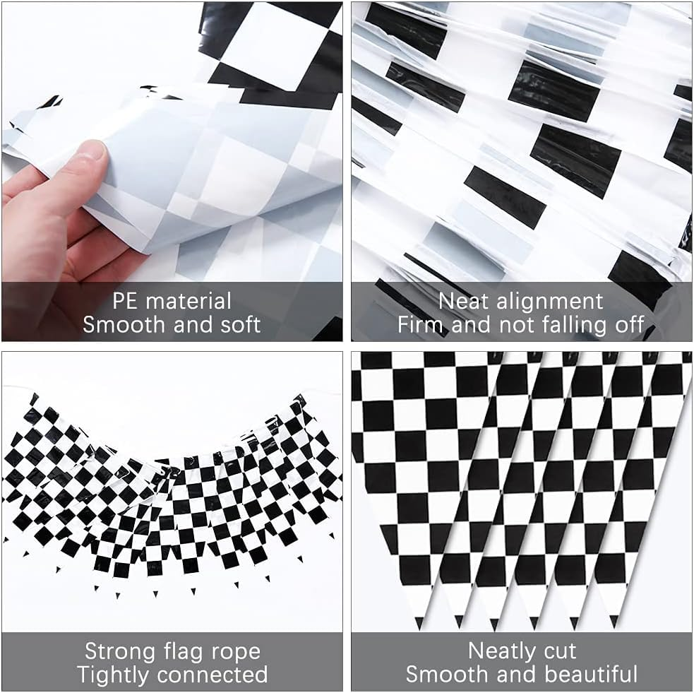 100 Ft Pennant Banner Checkered Racing Flag Triangle Flag, F1 Double Sided Racing String Flag Black and White for Birthdays Holidays Festivals Racing Theme Party Supplies Decorations image number 2