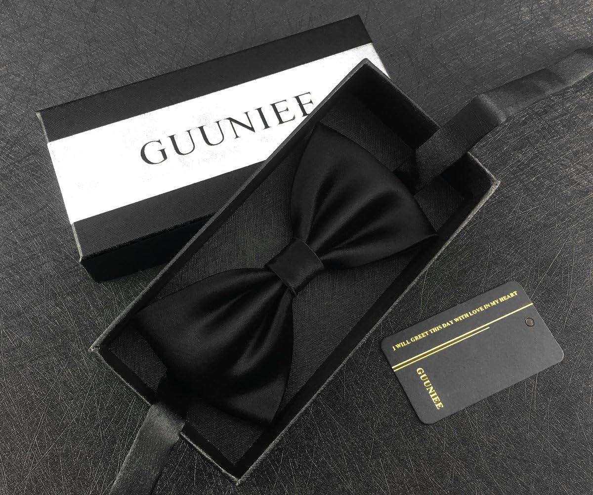 Mens Luxurious 100% Silk Pre-Tied Bowtie Solid Bow Ties image number 3