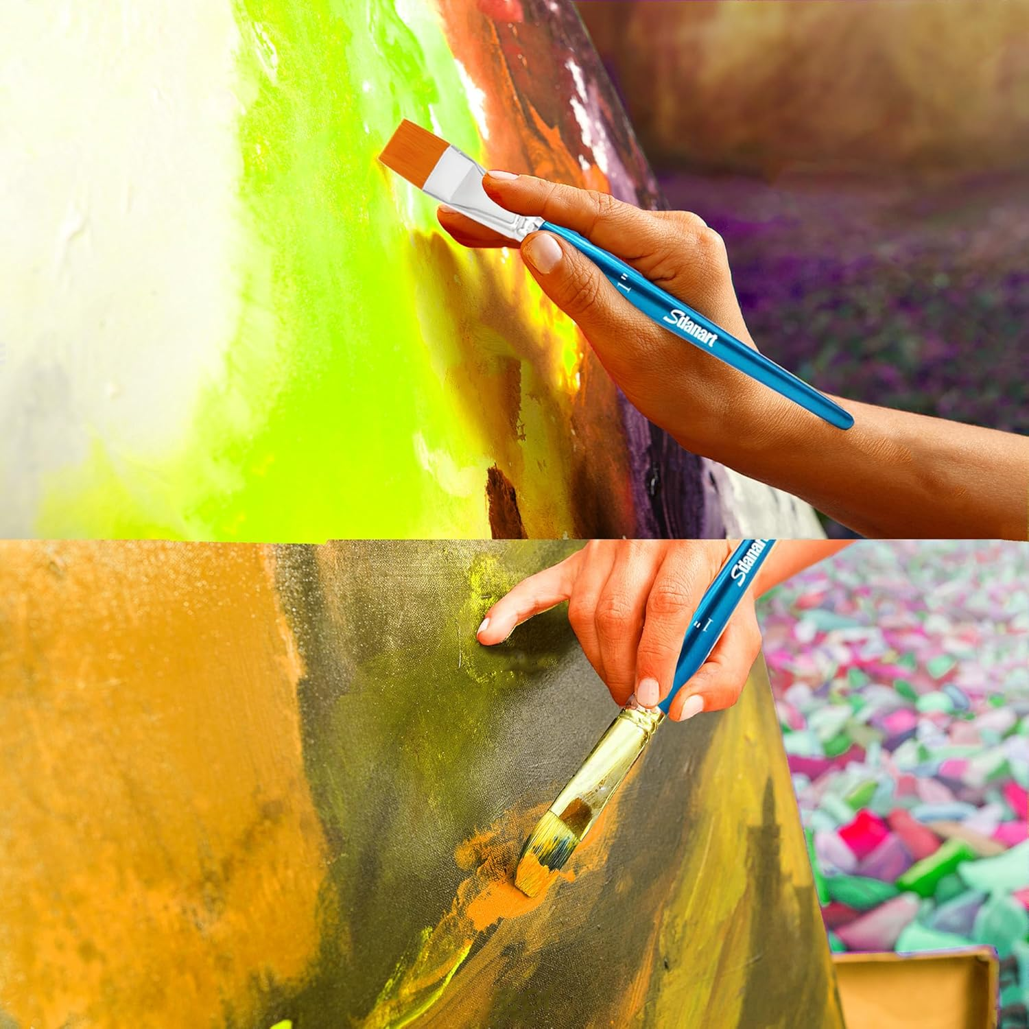 Sdanart 1 Inch Flat Paint Brushes for Acrylic Painting，3 PCS Large Acrylic Paint Brushes Bulk，Fabric Paint Brushes Craft Brushes，Artists Paintbrushes for Watercolor Oil Rock Face Body Art Canvas (3) image number 3