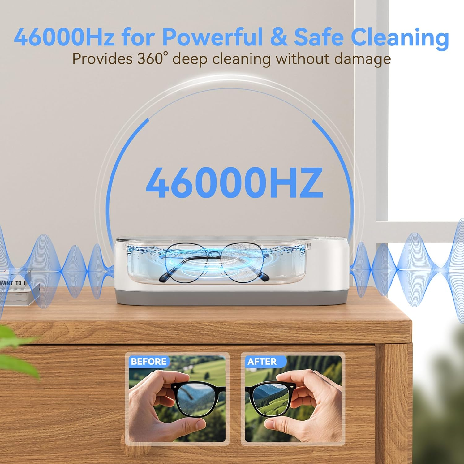 KUNPHY Ultrasonic Jewelry Cleaner, Jewellry Cleaner Machine 350Ml 46Khz, Professional Sonic Cleaner with One-Touch Operation, Ultrasonic Cleaner for Rings, Glasses, Jewelry, Dentures image number 5