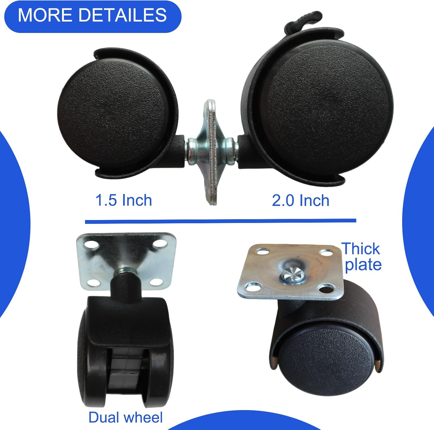 Dalyndar Furniture Casters 1.5 Inch Swivel Wheels Replacement Universal Rollers Suit for Move Small Cabinet Table Desk Drawer Cart Shelf Planter, 4Pcs Nylon Castors Screw in Wheels Loading Upto 200Lbs image number 5