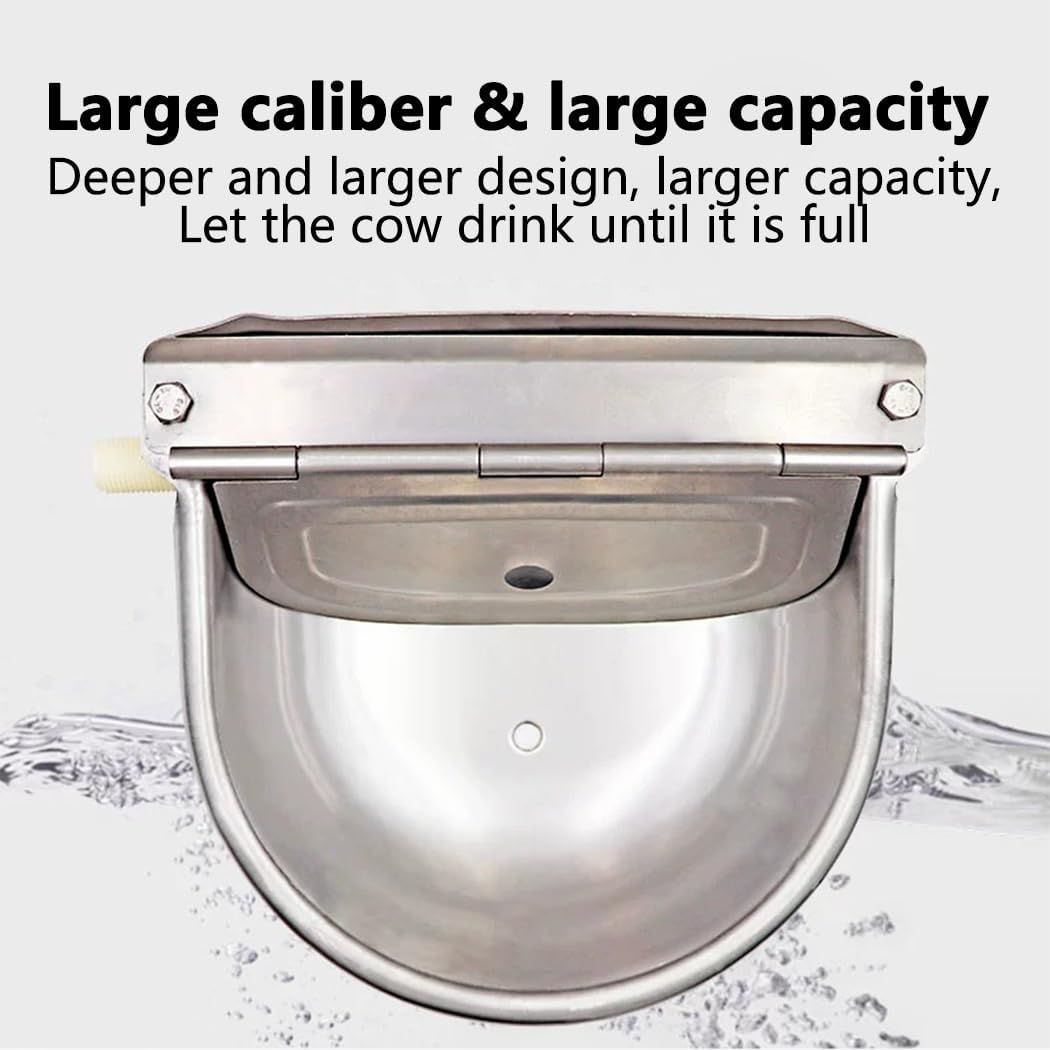 PORIYA 4L Auto Animal Drinking Water Bowl,With Float Valve,Auto Fill&Large Capacity Waterer Kit,For Cow Dog Horse Chicken Livestock Water Trough Dispenser (Silvery, Pipe +Drinking Bow) image number 3