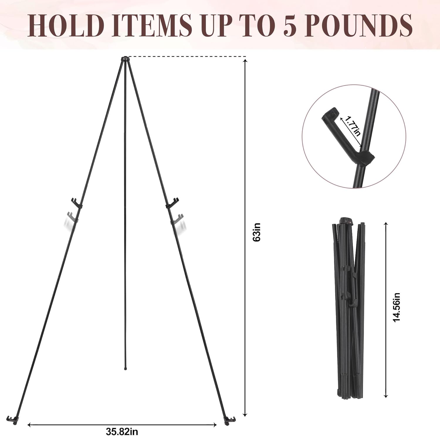 DDEAT Easel Stand for Wedding Sign & Poster 63'' Easels for Display Portable Art Easel for Floor Adjustable Metal Easel Black image number 5