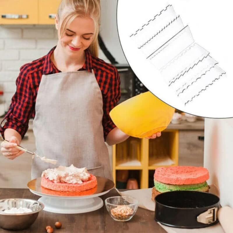 AIMALL 6-Piece Acrylic Cake Scraper Set 9.4X3.9In Decorating Contour Comb and Edge Smoother Tools for Baking image number 3