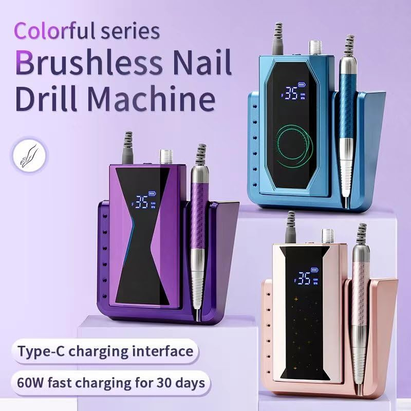 Ultra-Low Noise Brushless 40000RPM Electric Nail Drill Machine 85W Rechargeable Cordless Professional Home/Salon Nail Drill Machine image number 4