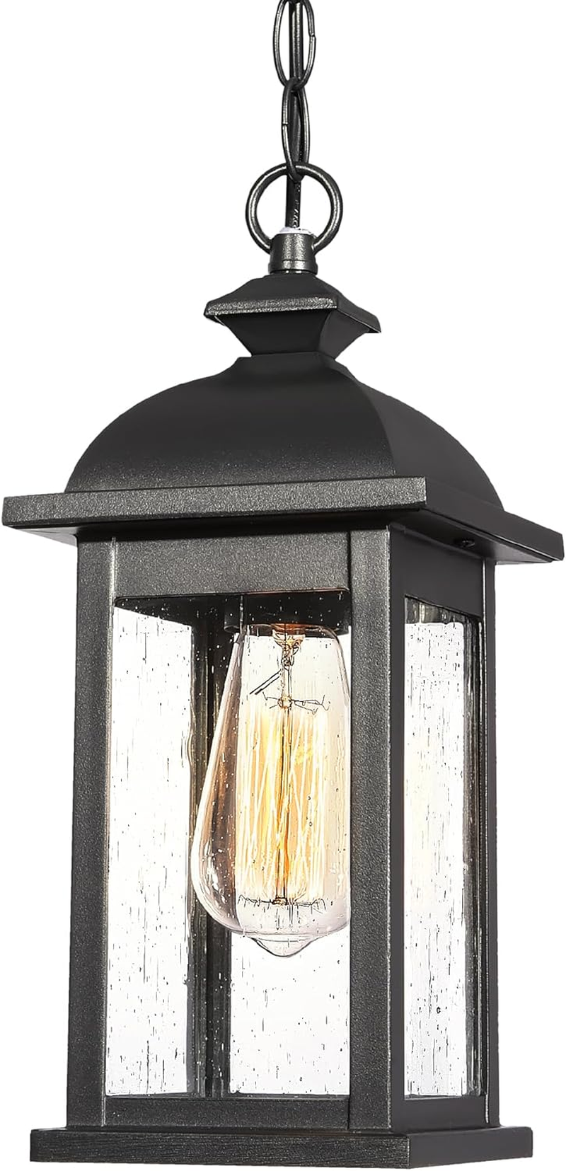 EMLIVIAR Outdoor Pendant Lights for Porch, Exterior Hanging Latern Outdoor Hanging Light Fixture, Black Finish with Seeded Glass, AUD03H BK image number 3