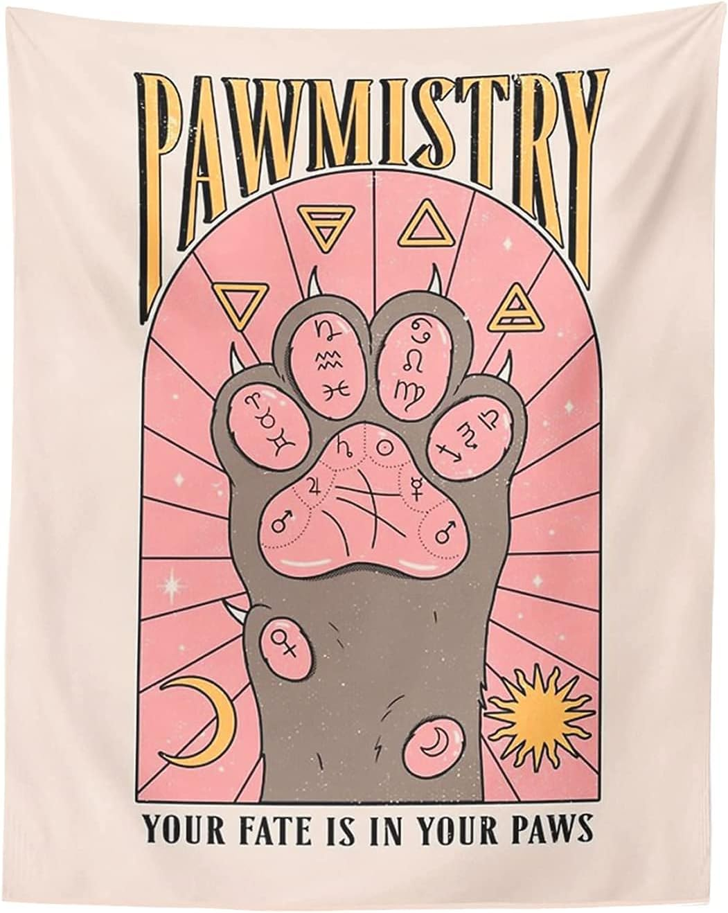 Kawaii Tapestry Kawaii Wall Decor Pink Cat Paw Tapestry Kawaii Room Decor Pink Colorful Tarot Wall Tapestry for for Bedroom Dorm Home Living Room Wall Decor (39Inches(L)*59Inches(W))