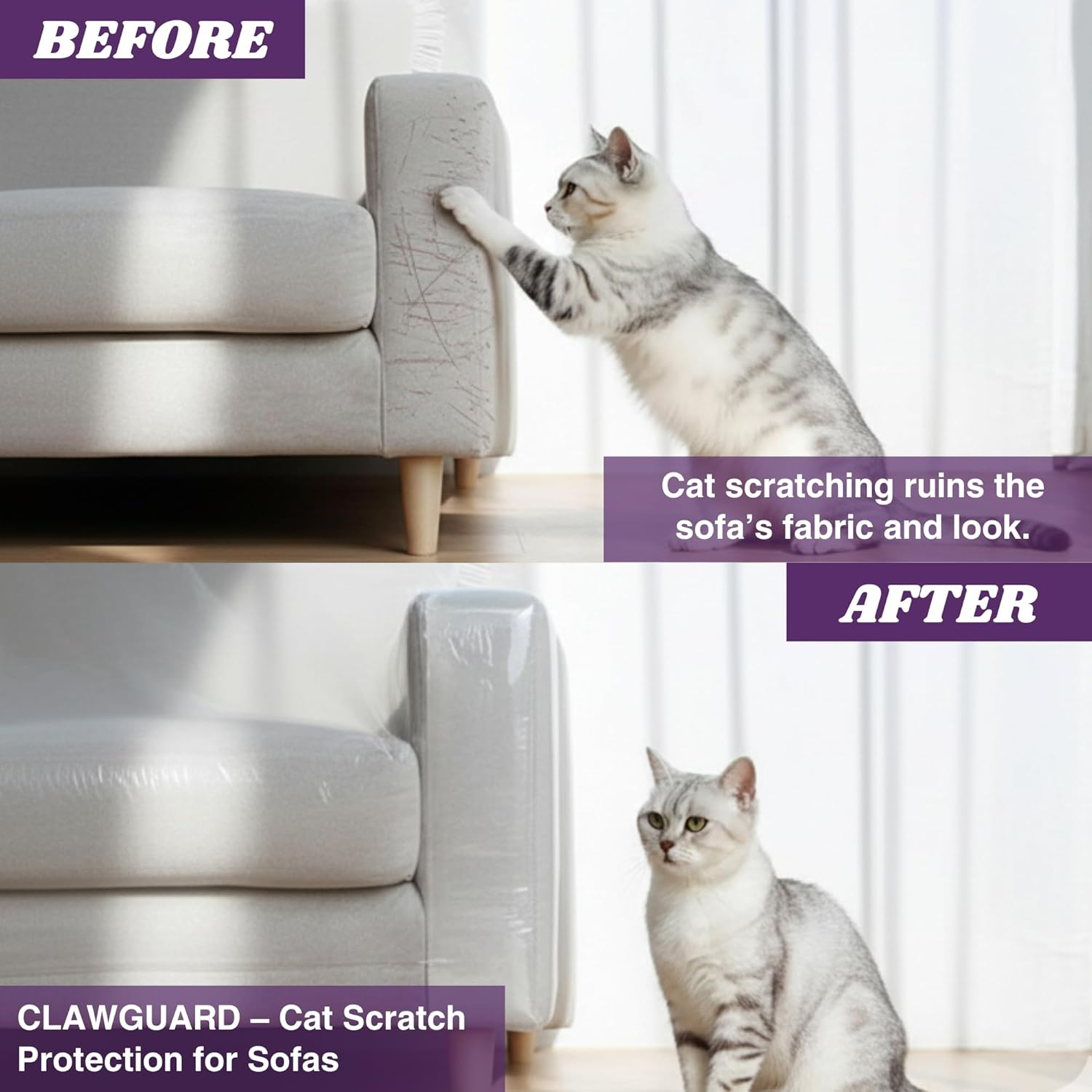 CLAWGUARD Cat Training Tape 10 XL Sheets - Deters Cats from Scratching - Stop Clawing Furniture and Surfaces - anti Scratch Shields for Cats - Cat Scratch Protectors for Sofa, Screen, Doors, Drapes
