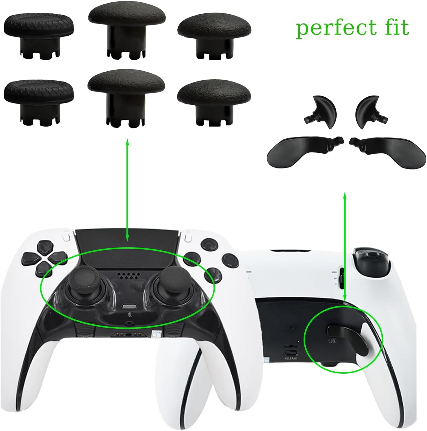 6 Pcs Metal Thumbsticks for PS5 Edge Controller, 4 Pcs Back Paddles Triggers Buttons for PS5 Dualsense Controller, Replacement Accessories Parts for PS5 Edge Controller Analog Joystick(Black) image number 2