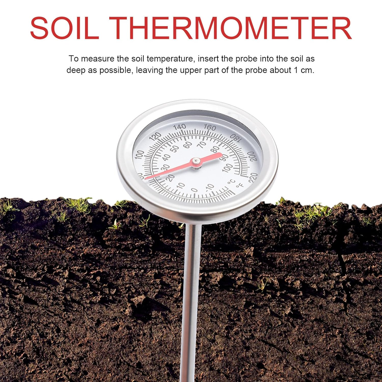 Stainless Steel Soil Thermometer 50Cm Extended Probe for Composting and Fertilizer, Planting Temperature Detector 10 to 100℃ 0 to 220℉ Gardening Tool image number 2
