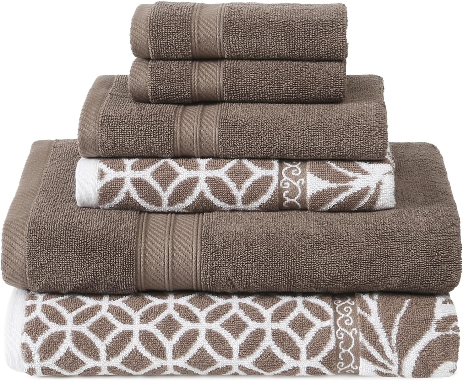 Modern Threads Trefoil Filigree 6-Piece Reversible Yarn Dyed Jacquard Towel Set - Bath Towels, Hand Towels, & Washcloths - Super Absorbent & Quick Dry - 100% Combed Cotton