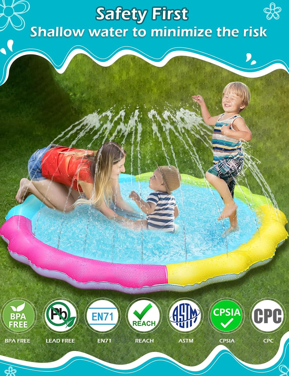 Jasonwell Splash Pad Sprinkler for Kids Splash Play Mat Outdoor Water Toys Inflatable Splash Pad Baby Toddler Pool Boys Girls Children outside Backyard Dog Sprinkler Pool Age 1 2 3 4 5 6 7 8 9 (150Cm) image number 6