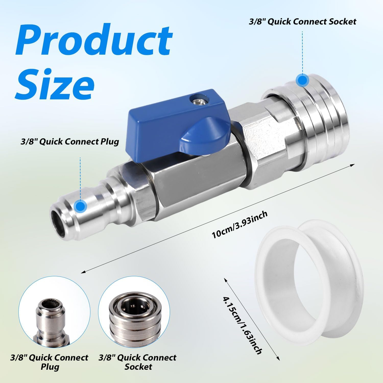 NQEUEPN Quick Connect Ball Valve, Stainless Steel Pressure Washer Ball Valve 3/8 Inch High Pressure Washer Ball Valve for Power Washer Hose image number 6