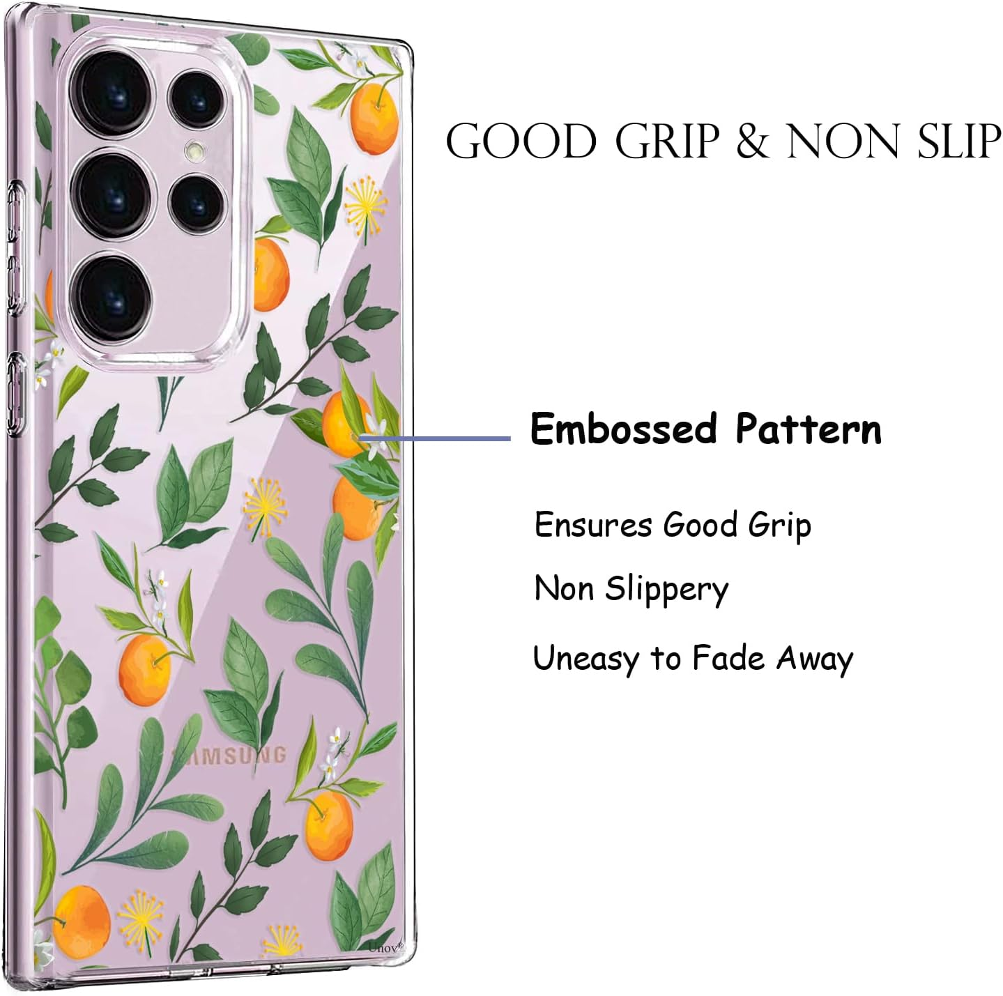 Unov Compatible with Galaxy S25 Ultra Case Clear with Design Soft TPU Shock Absorption Slim Embossed Pattern Protective Back Cover 6.7 Inch (Citrus Flavors) - Citrus Flavors image number 6