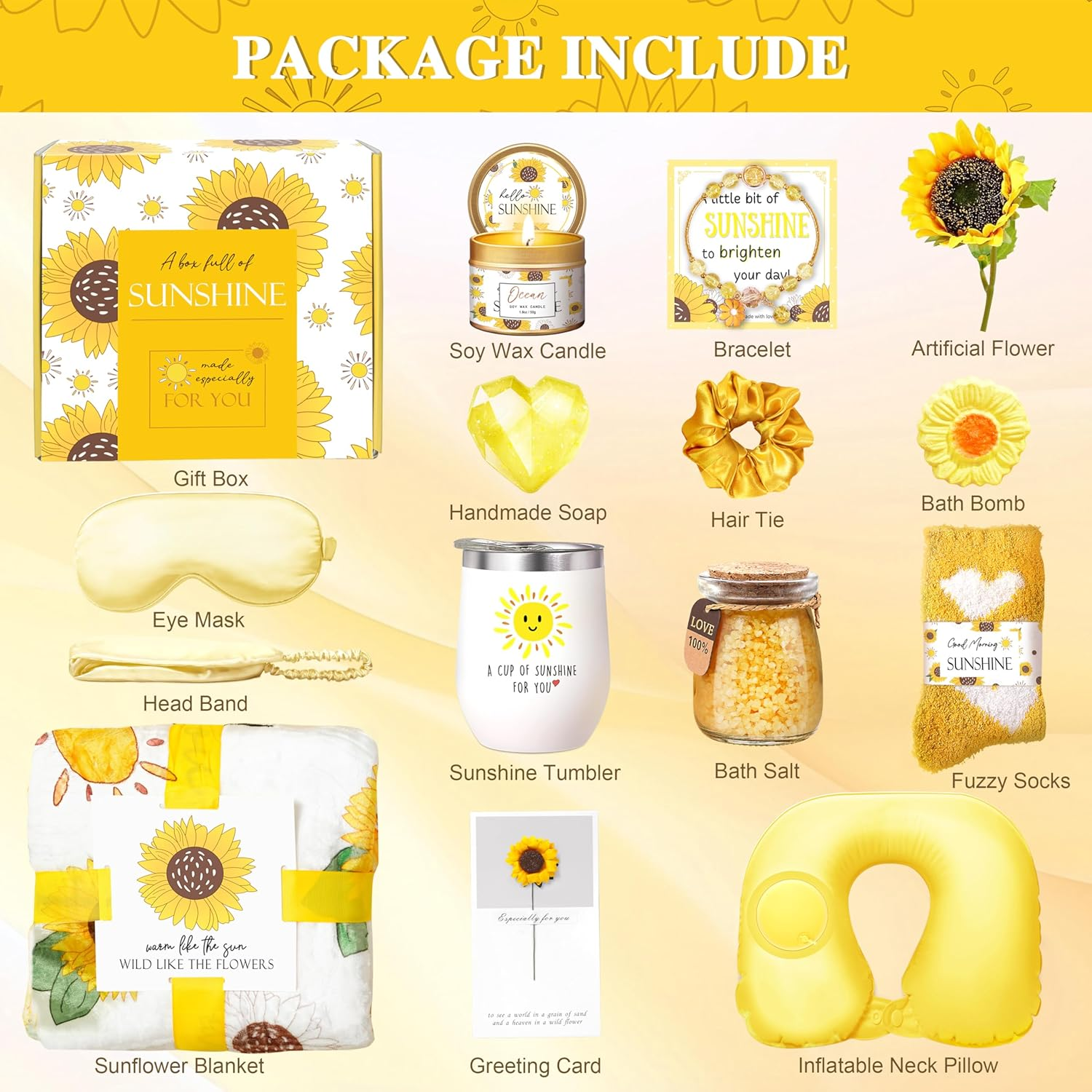 LUCOTIYA Sunflower Get Well Gifts for Women Self-Care Gift Set with Wine Tumbler, Blanket, Neck Pillow, Cozy Socks, Candle, Bath Bombs, for Women Birthday Mom Grandma image number 2
