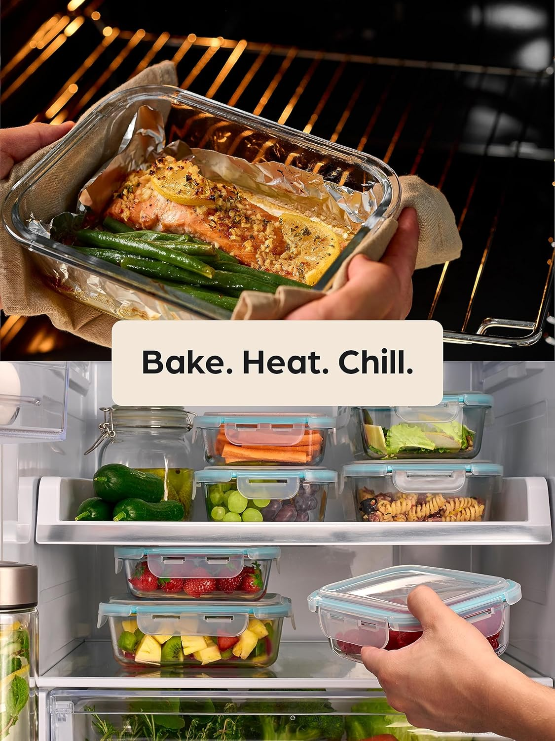 Praknu Glass Container with Lid, 1000 Ml, Set of 4, Food Storage Containers, Stackable and Airtight, Bpa-Free, Dishwasher Safe, Freezer and Microwave Safe