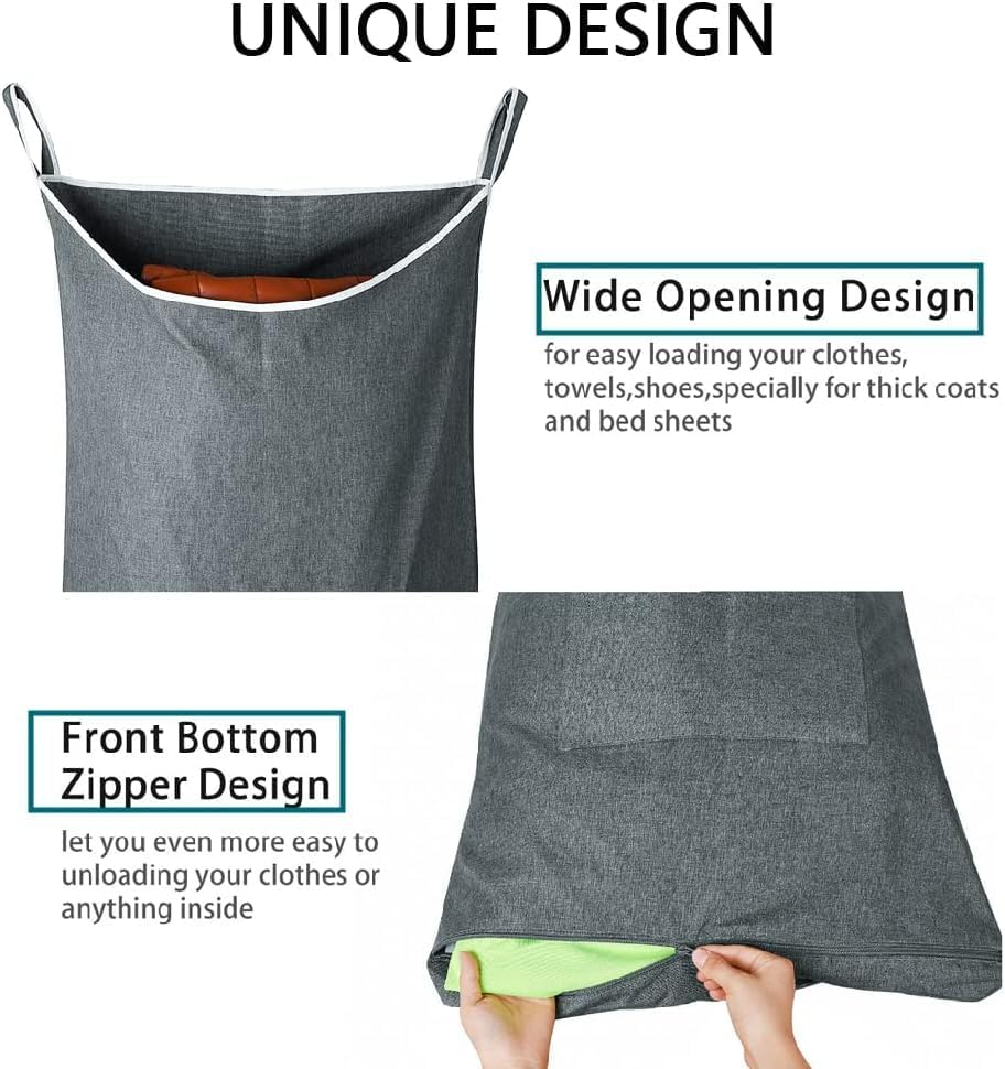 Space Saving Laundry Organizer -AUMA over the Door Hanging Laundry Hamper with 2 Stainless Steel Hooks, Oxford Fabric Large Size,Tested to Be Strong and Durable, Grey image number 1