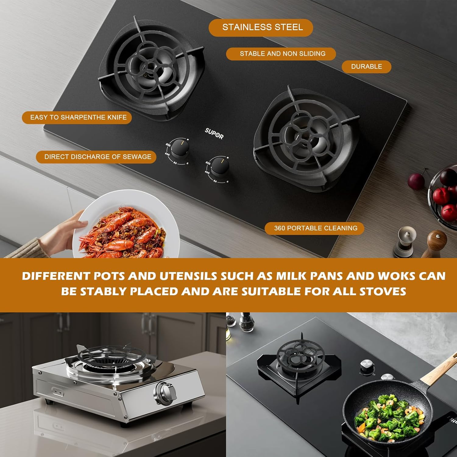 Eukyplace Reusable Cast Iron Wok Support Ring, Non-Slip Iron Gas Ring Reducer, Suitable for Moka Pot, Coffee Pot, Pressure Reducing Ring Stand, Tripod, Suitable for Gas Stove and Camping Stove image number 1