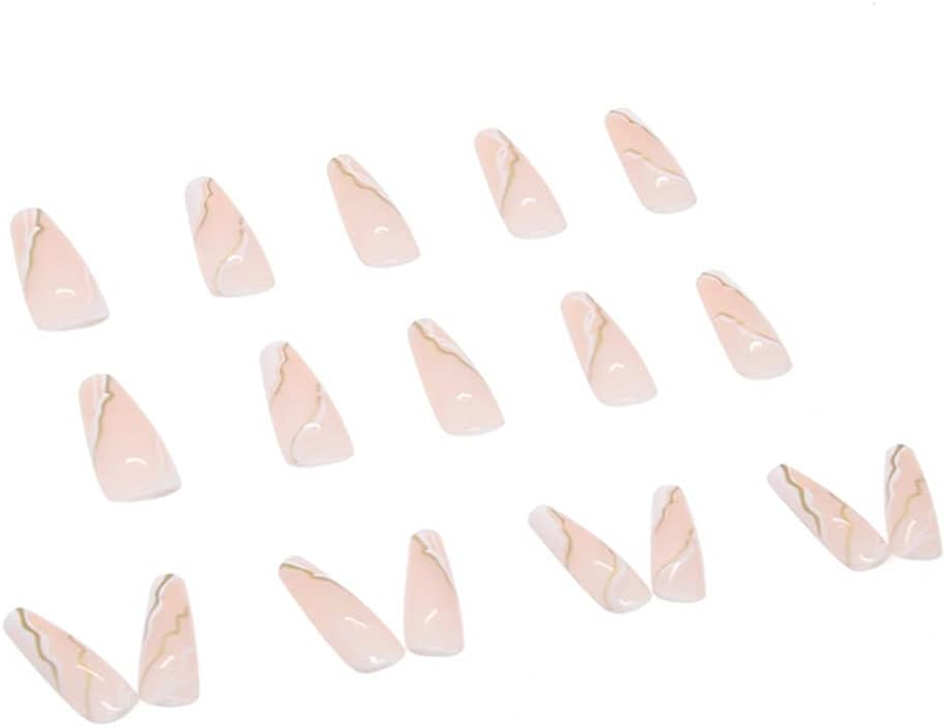 Yoyoee Press on Nails Long Coffin False Nails with Designs Swirl Full Cover Fake Nails Tips for Women and Girls 24Pcs image number 1