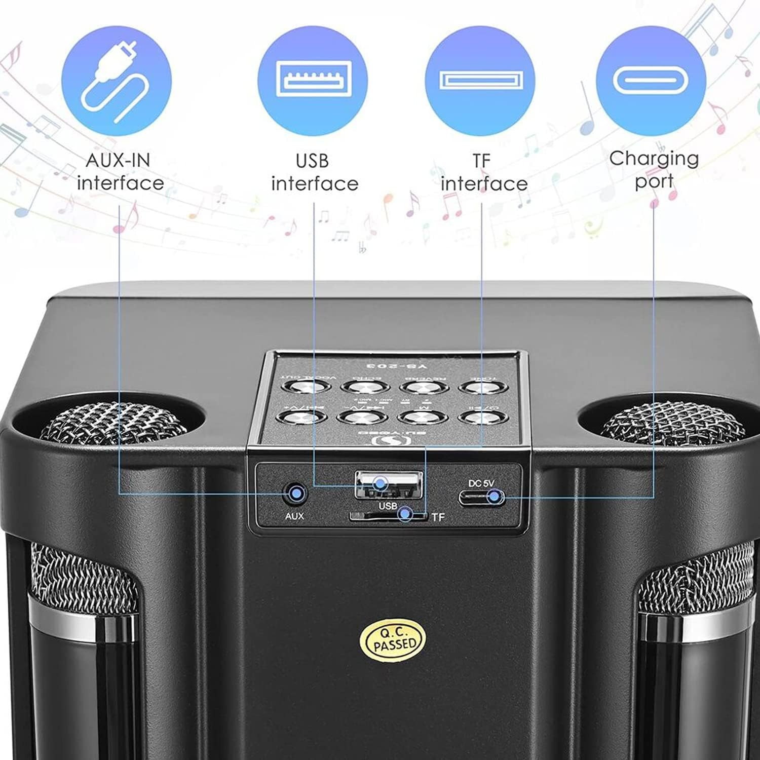 Karaoke Machine for Kids and Adults,Portable Bluetooth Speaker with 2 Wireless Microphone and Dynamic Lights PA System Toy for Girls Boys,And Adults, Christmas Birthday Gift Family Home Party image number 4