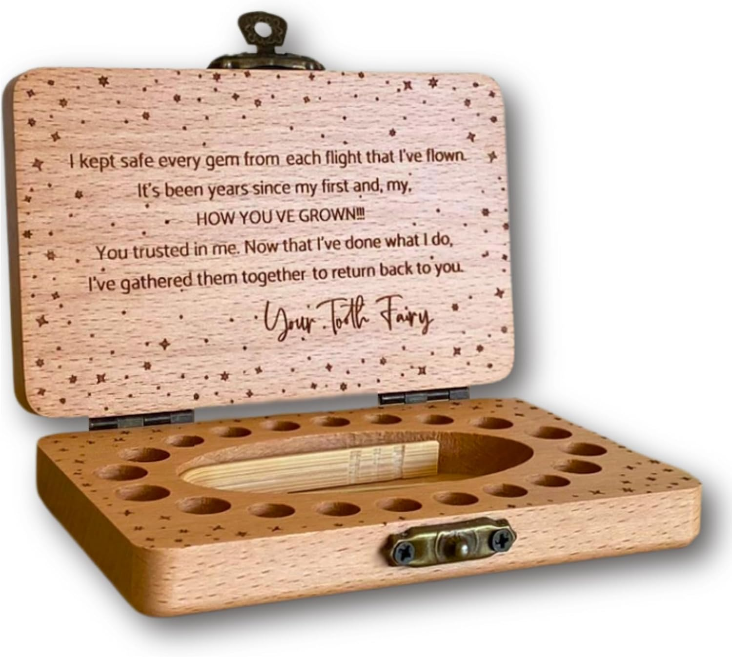 Tooth Fairy Keepsake Box for Girls & Boys, Tooth Fairy Box for 20 Baby Teeth, Wooden Tooth Storage & Saver Box for Lost Teeth, Tooth Fairy Gifts for Birthday (Natural Beech) image number 2