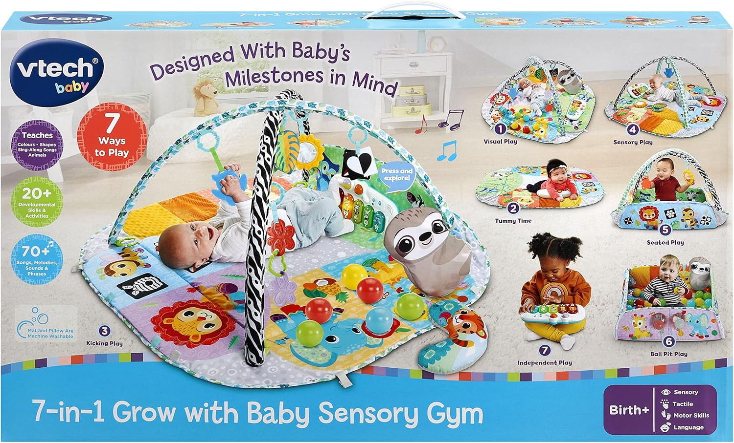 Vtech 7-In-1 Grow with Baby Sensory Gym - Baby Play Gym, Play Mat - 550003 - Multicolour image number 2