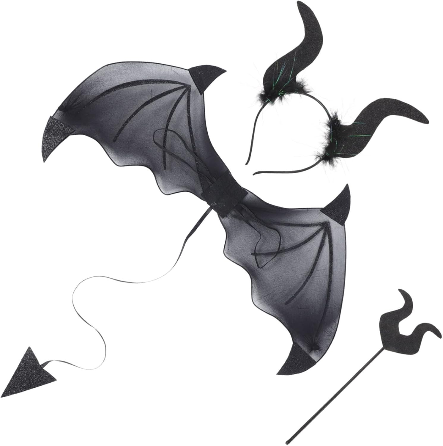 TEHAUX 2 Sets Prom Dress up Prom Suit Halloween Props Devil Costume Horn Headband Vampire Demon Costume Kit Devil Costume Set Devil Horns Wing Cosplay Supplies Devil Set for Halloween Hay image number 2