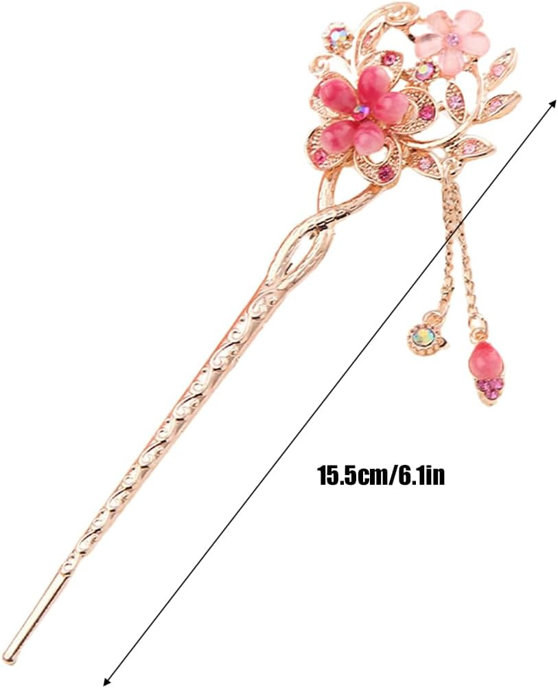 Vintage Hair Stick Opal Flower Hair Sticks Hair Decor Chinese Hairpins Old Hair Clip Old Hair Clip Red image number 4