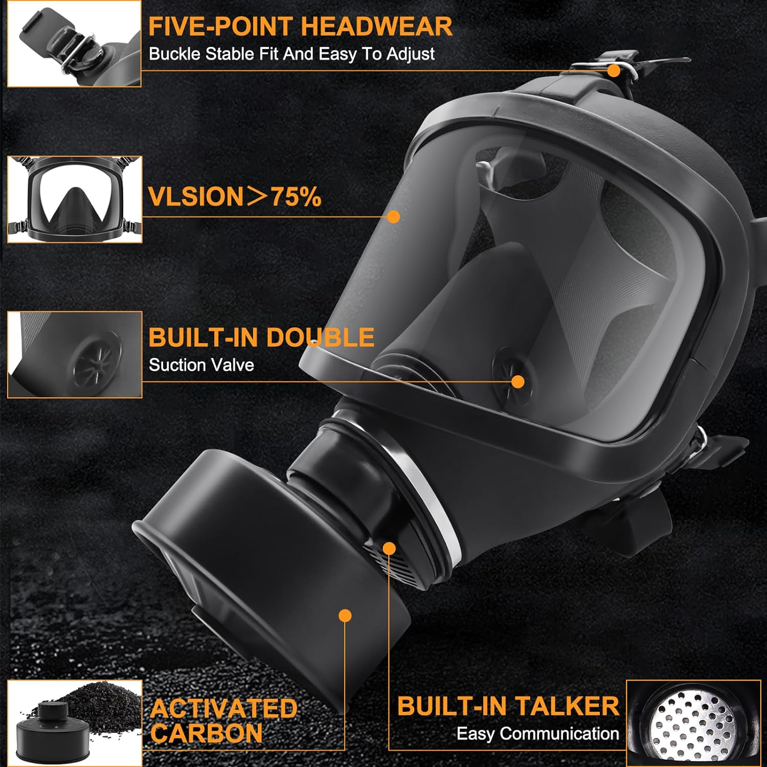 Military Black Full Face Reusable Gas Mask and Chemical Survival Mask, Ski with 40Mm Activated Carbon Filter to Protect against Gas/Dust/Organics/Asbestos,Suitable for Various Working Environments