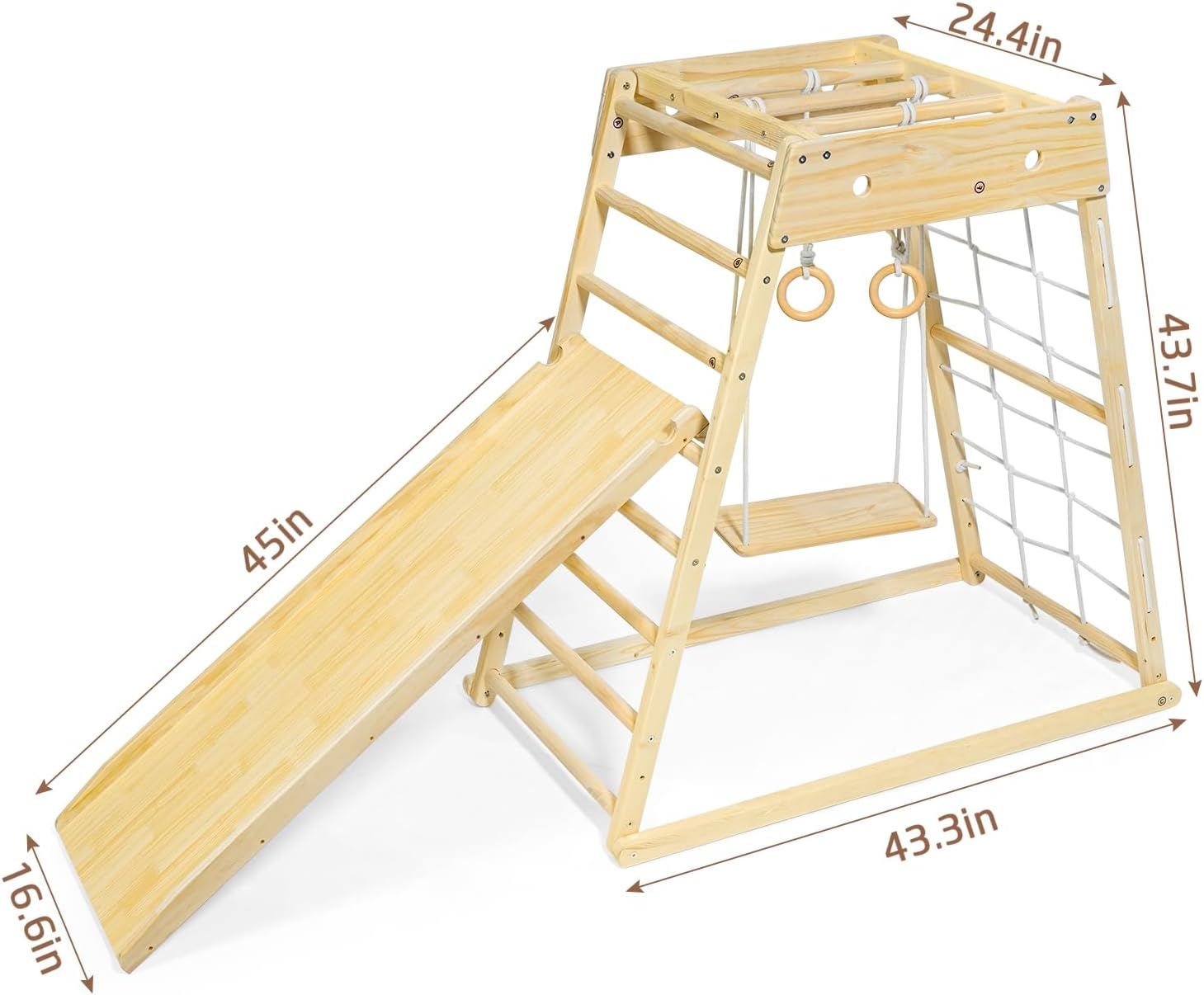 Toddler Climbing Frame,Indoor Playground,Wood Toddler Playset Montessori 7-In-1 with Jungle Gym,Kids Outdoor Play Equipment, Slide,Swing,Swedish Ladder,Monkey Bars,Rope Ladder for Kids Ages 1.5-7 New image number 4