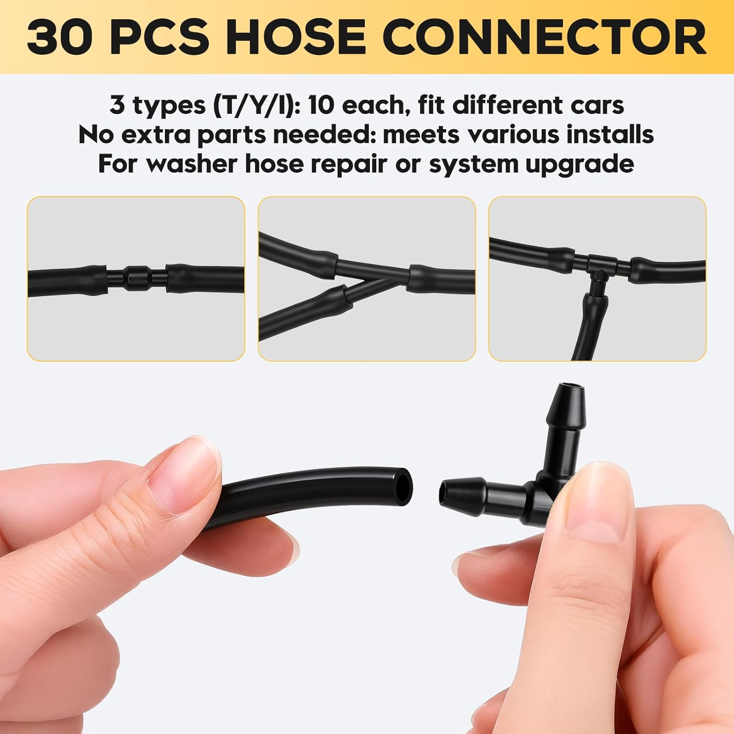 Windshield Washer Hose Kit, 4M Flexible Rubber Hose and 30 Leak-Proof Connectors, Suitable for Most Car Windshield Nozzle Installations, Used to Connect Water Pump and Nozzles image number 4