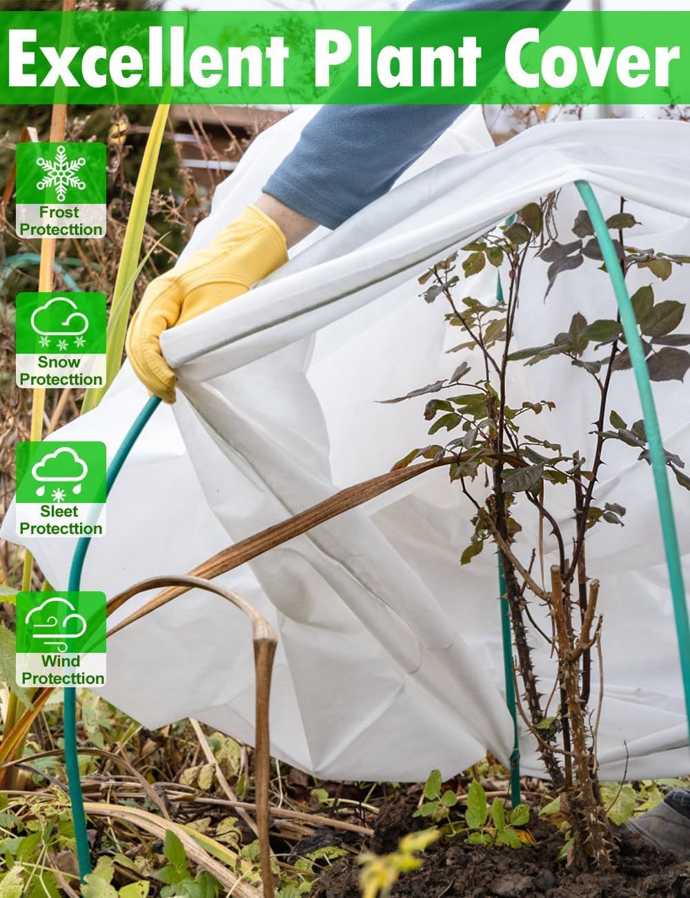 TOYPOPOR 4 Packs Plant Covers Freeze Protection, 32"X47" 2.8Oz/Yd&sup2; Heavy Duty Winter Cold Weather Frost Cloth Blankets, Garden Warm Jacket Bags with Drawstring Design for Outdoor Shrub Bush Fruit Tree image number 3