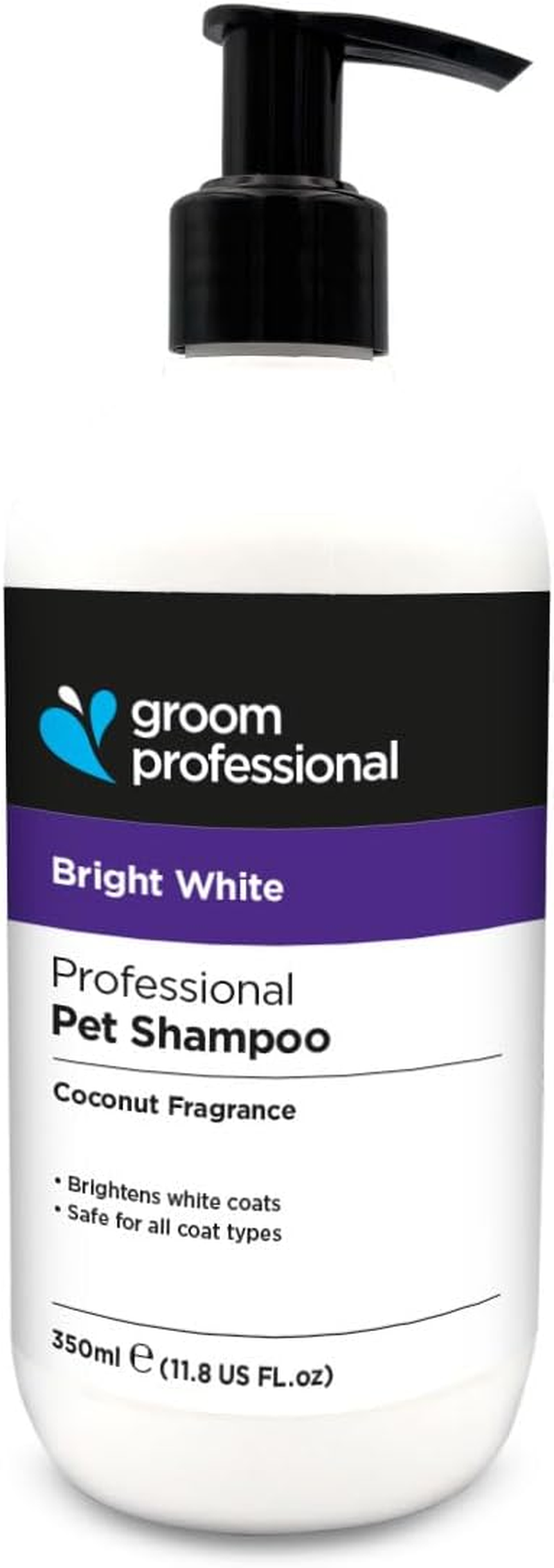 Groom Professional Bright White Dog Shampoo (350Ml) - 10:1 Whitening Concentrate for White Coat, Removes Stains and Yellowing, Cleans Deep, Professional Quality, UK