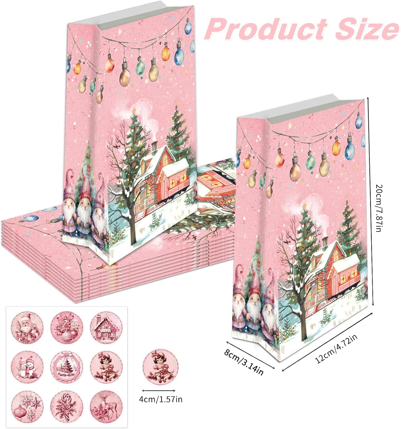 Christmas Treat Bags - 24 PCS Bags with Christmas Stickers,Christmas Bags for Gifts,Christmas Party Favors for Kids, Small Bags Assorted Sizes Baskets Decorations image number 2