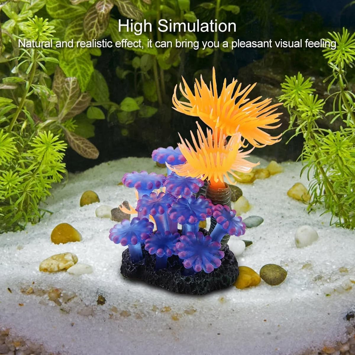 AIMALL Artificial Marine Anemone, Soft Coral Simulation for Aquariums, 2.36 X 1.96 X 3.14 Inches, Fluorescent Colors, Stable Base image number 6