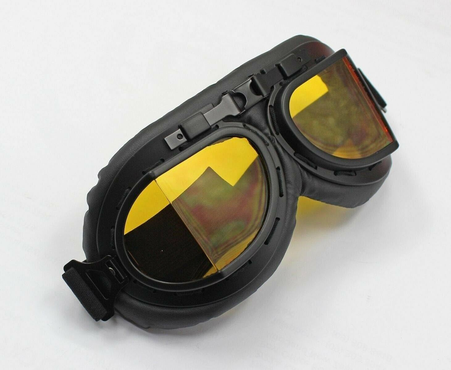 TDR Vintage Aviator Pilot GOGGLES - Vintage Protective Gear for Skiing, Motorcycle and Scooter, Adjustable UV Protection Anti-Fog Safety Goggles for Adults and Teens, Multiple Colours (Yellow Lens) image number 1