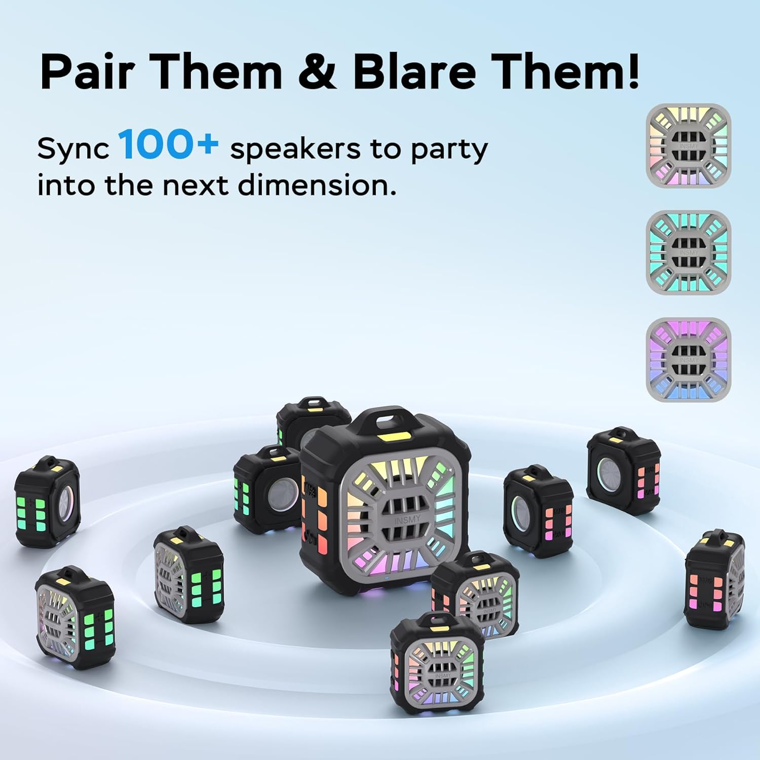 INSMY Shower Bluetooth Speaker, IP67 Waterproof Portable Small Wireless Link over 100+ Speakers, Big Volume Booming Bass, 24H Playtime/Floatable/Rgb Lights for Outdoor/Kayak/Beach/Golf (Black) image number 3