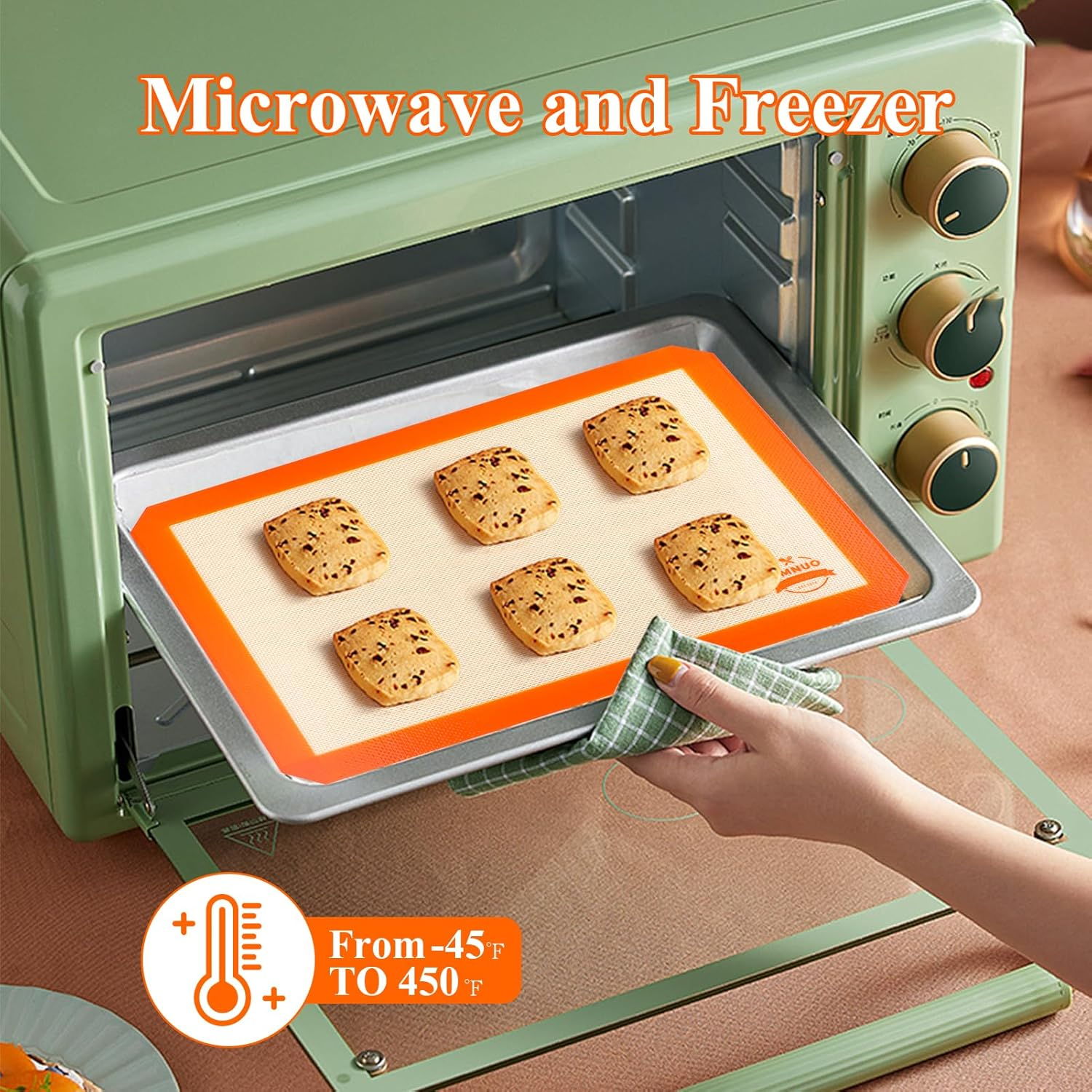 Silicone Baking Mat, Set of 3 Reusable Non-Stick Food Safe Baking Sheets for Cookies,For Making Cookies, Macaroons, Bread (Orange) - Orange image number 6