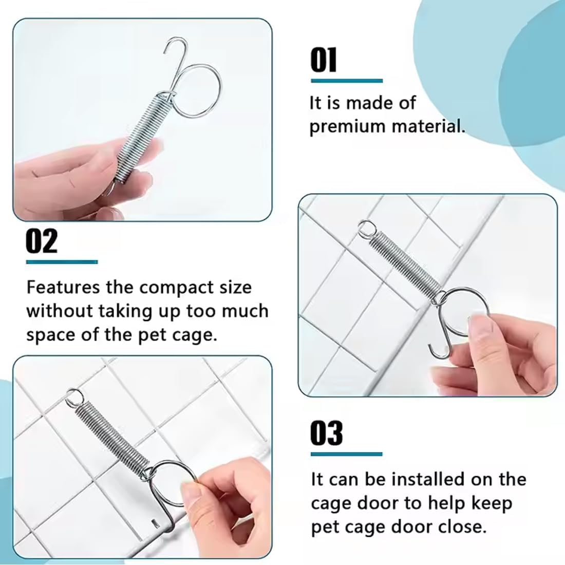 BEPSYOM Rabbit Cage Door Hooks, Pack of 10 Multifunctional Spring Latch Hooks for Cages, Metal Rabbit Cages, Door Finger Spring, for Birds, Dogs, Cats, Parrots, Small Animals image number 5