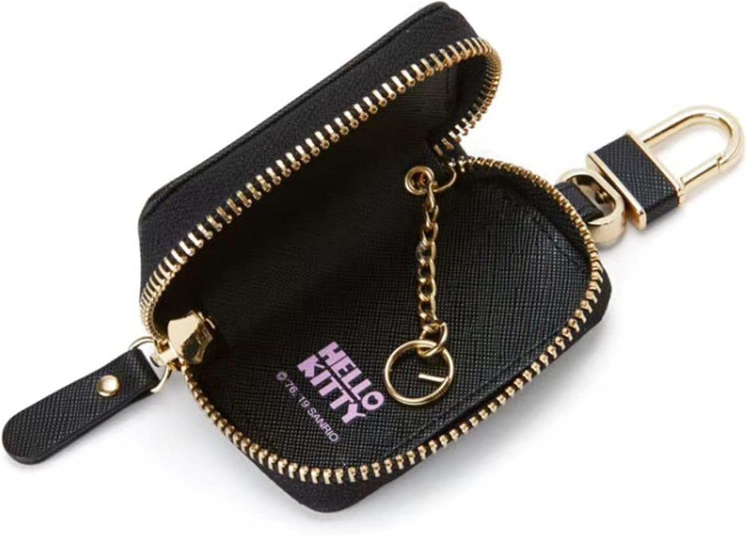 Cute Car Remote Key Case, PU Leather Car Key Holder Ring Box, Metal Hook Zipper Embroidered Bag, for Women and Men - Black image number 6