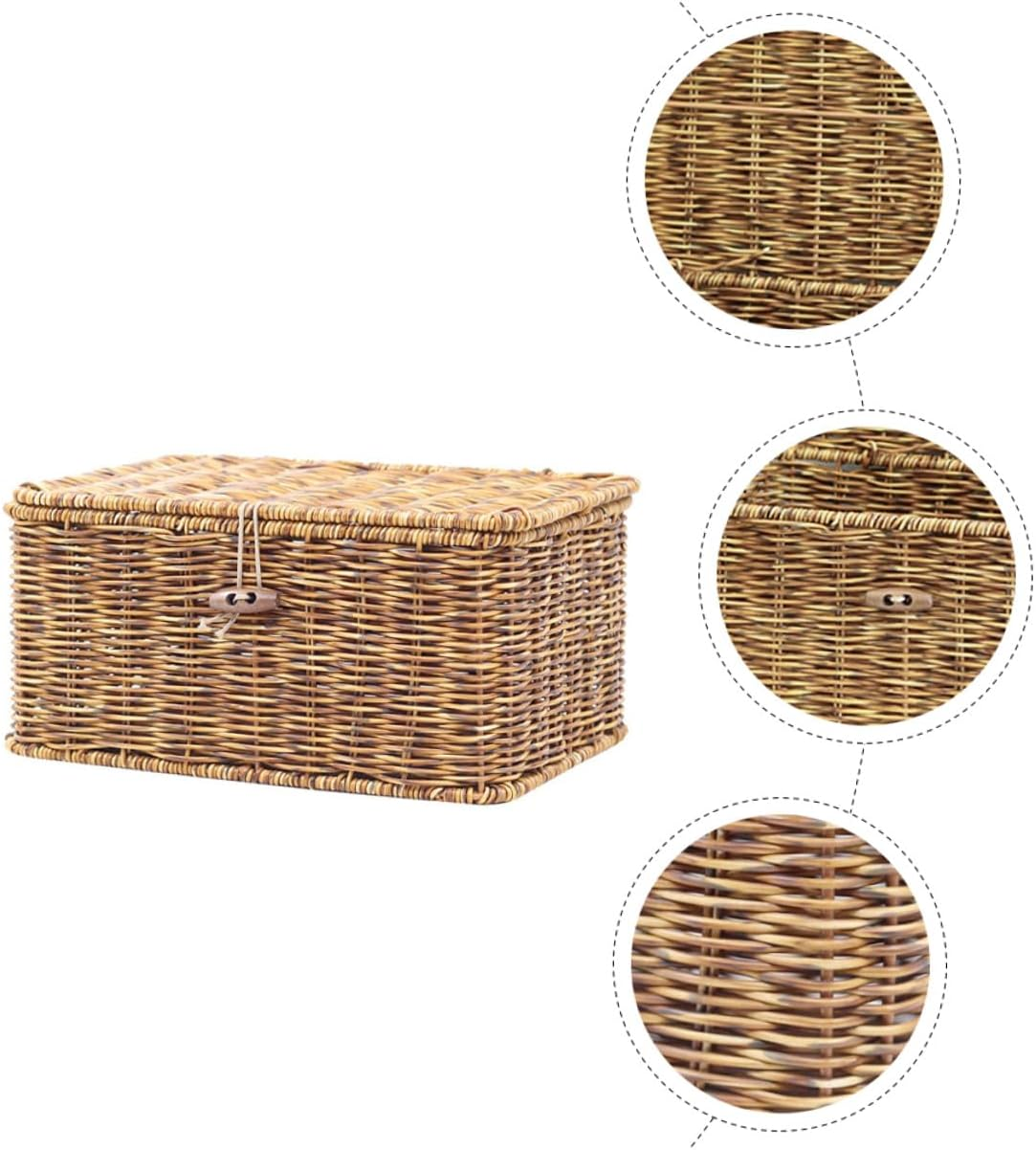 Generic Handwoven Decorative Storage Box with Lid Reinforced Iron Frame Natural Rattan Style Organizer for Desktop Cosmetics Magazines and Sundries Stylish Nordic Design for Home Tidiness image number 6