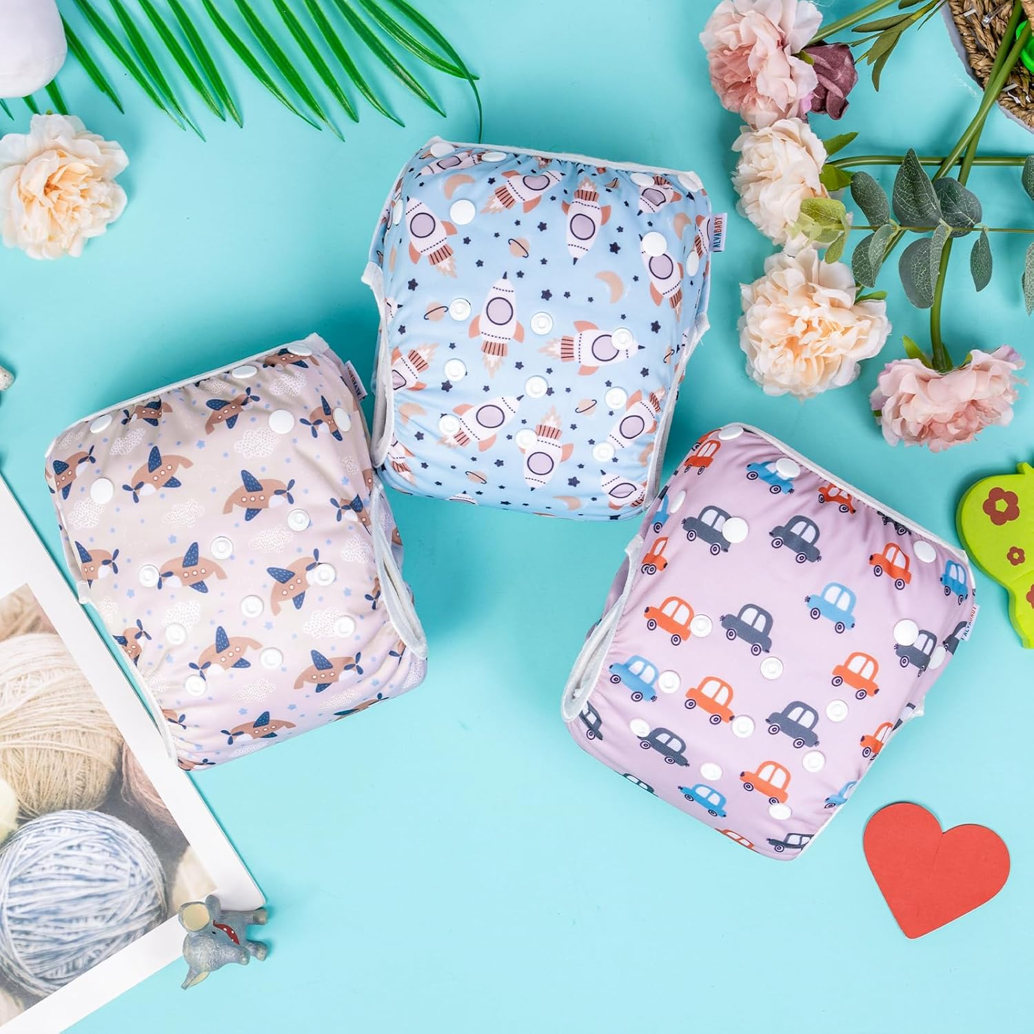 ALVABABY 3 Pack Swim Diapers Baby Toddler Infant Snap Adjustable Reusable Swimming Diaper Baby Boy and Girl Large 3ZSWY37-AU image number 1